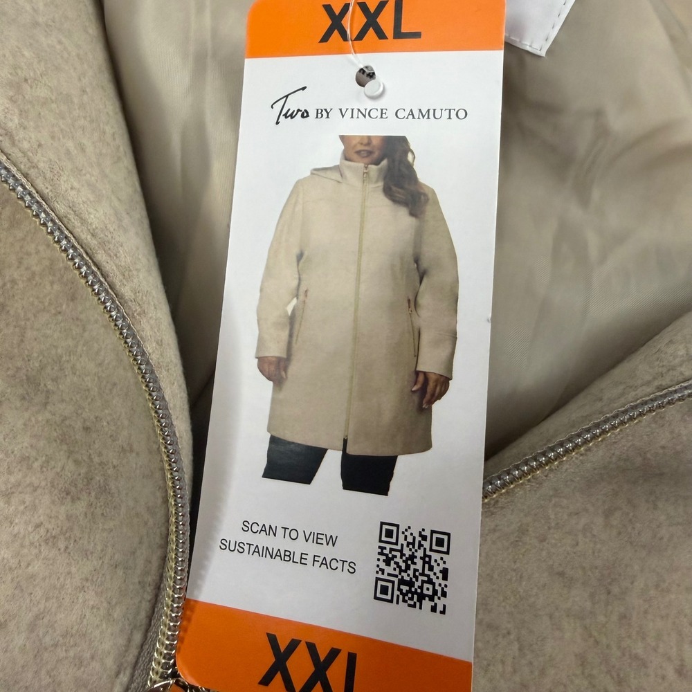 Two by Vince Camuto XXL Oatmeal Heather Hooded Zip Front Coat 1709945 NEW